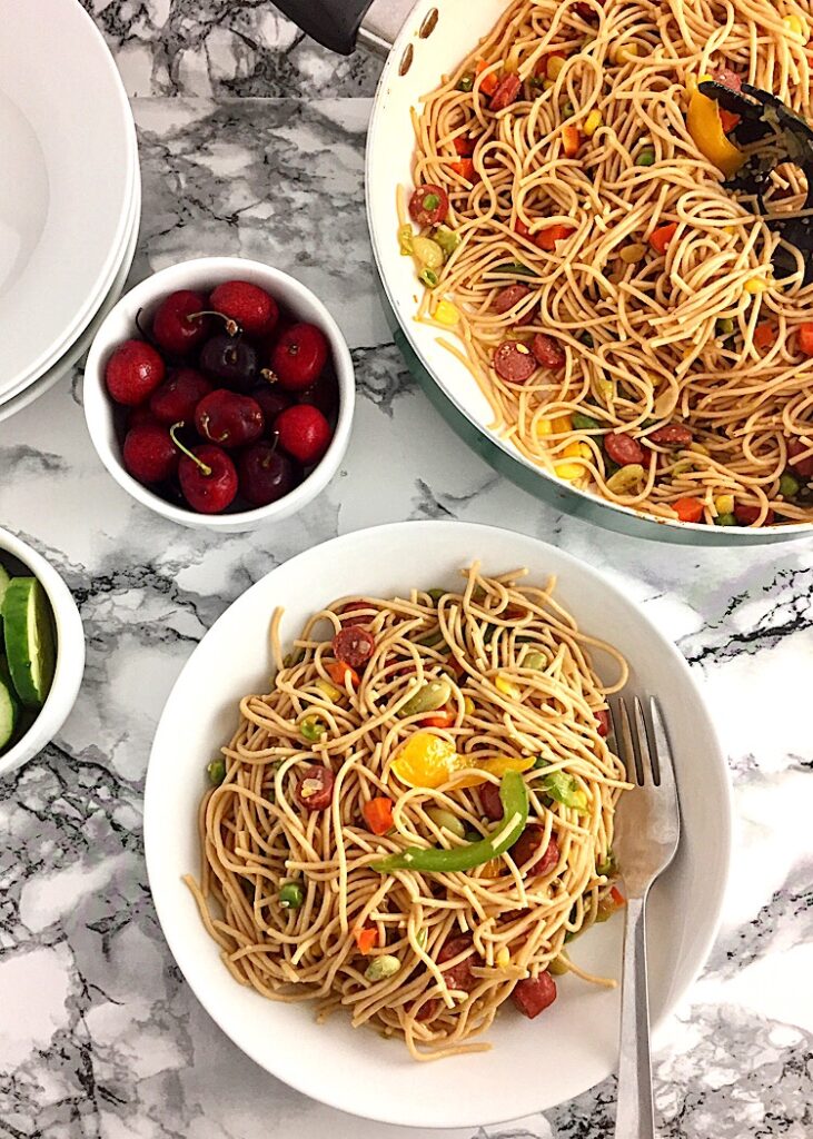 Spaghetti Stir fry with whole wheat pasta My Diaspora Kitchen