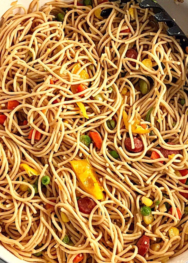Spaghetti Stir fry with whole wheat pasta My Diaspora Kitchen